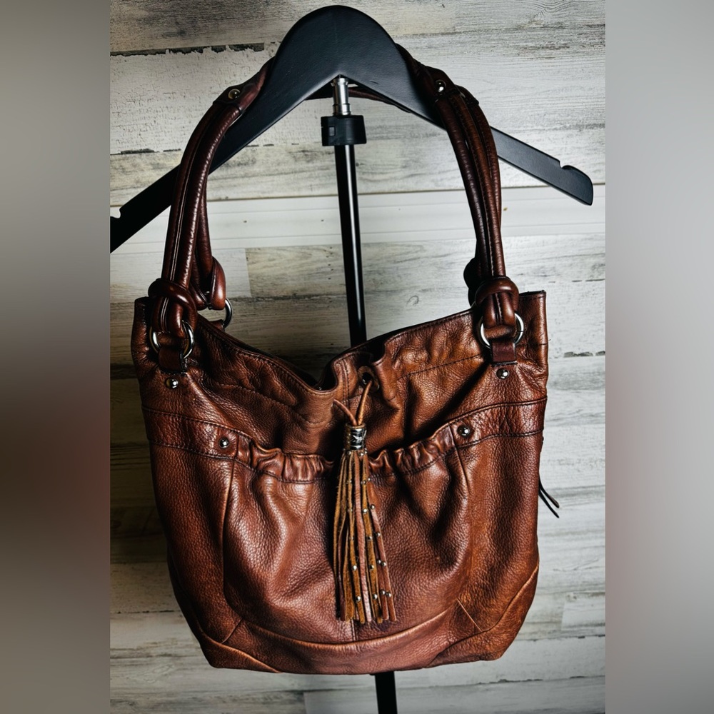 B Makowsky Shoulder Purse Leather Brown Hobo Satchel Purse